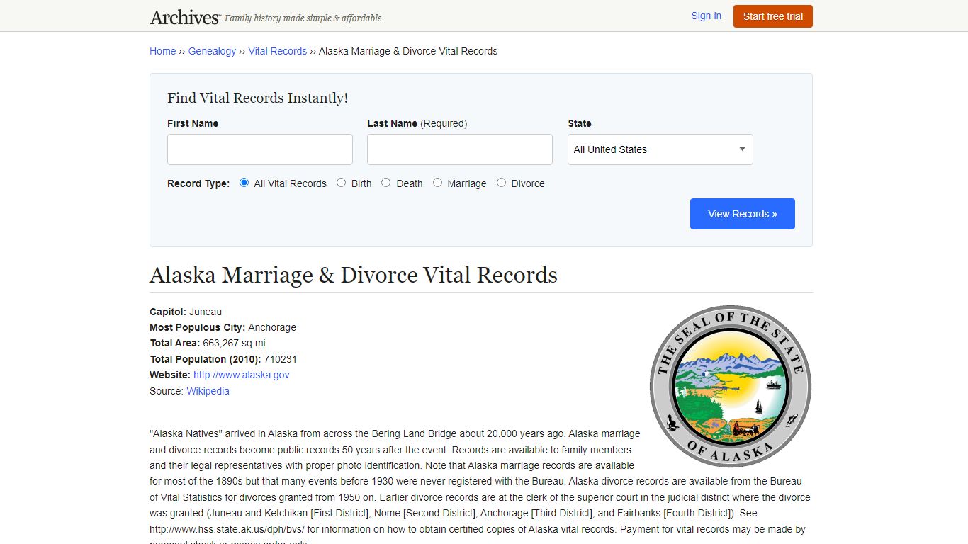 Alaska Marriage & Divorce Records | Vital Records - Archives.com