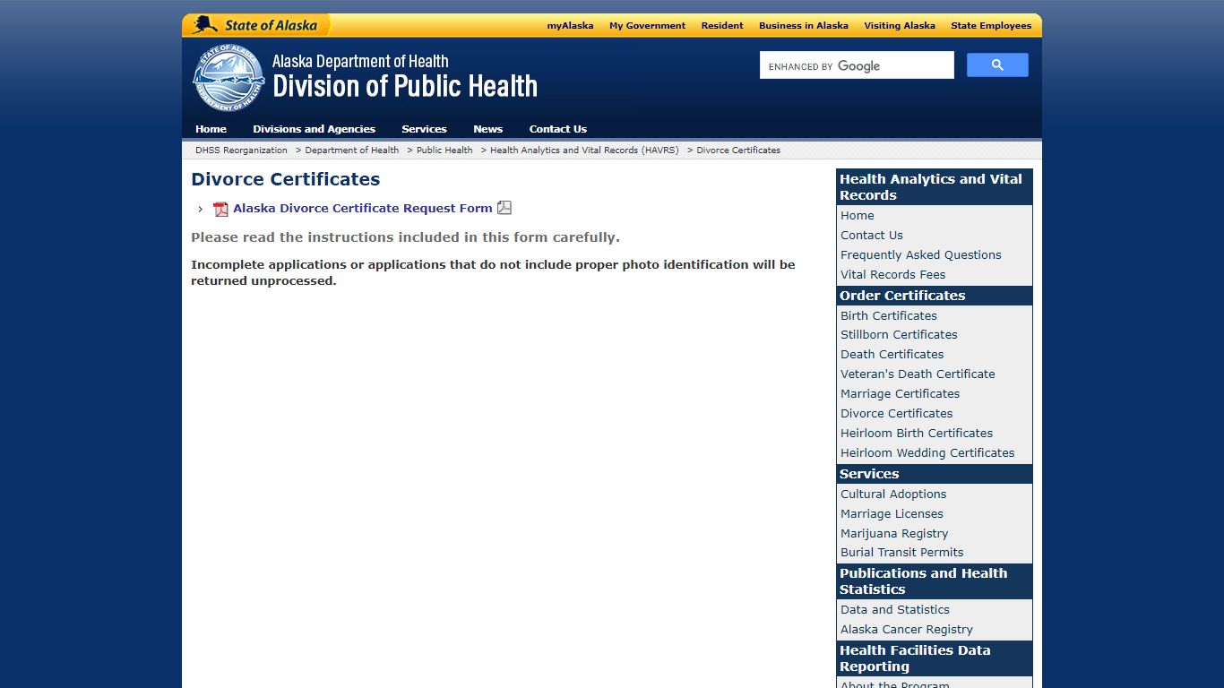 Divorce Certificates - dhss.alaska.gov