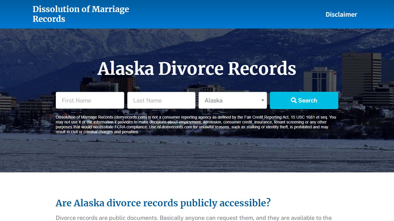 Alaska Divorce Records - Dissolution of Marriage Records